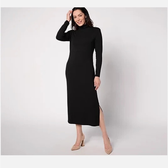 Women with Control Fnspn Jersy Tmmy Cntol Midi Dress-Black-Petite XL-NWT-A623040 - Picture 1 of 1